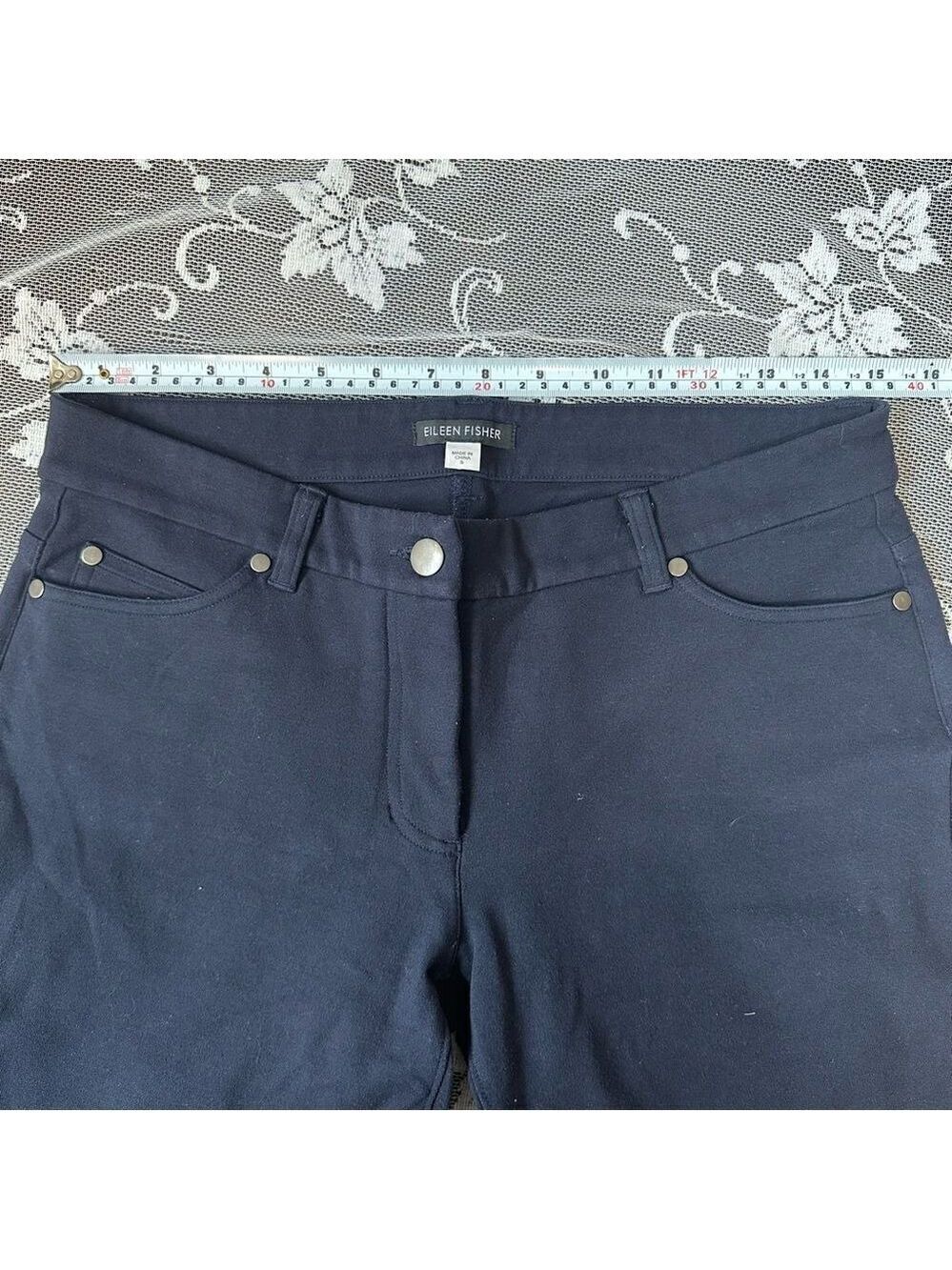Eileen Fisher Navy Stretch Slim Fit  Straight Leg Pant Sz Small - Picture 10 of 12